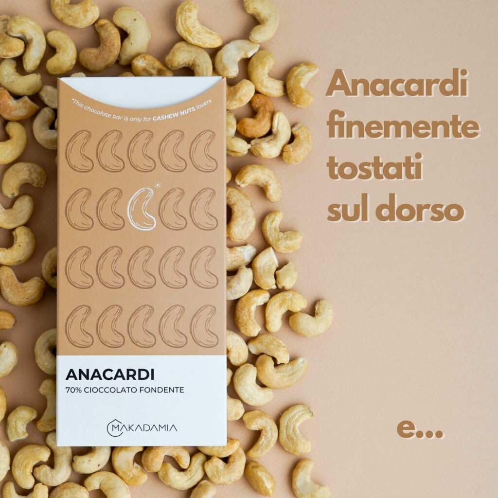 tavolette di cioccolato e anacardi makadamia